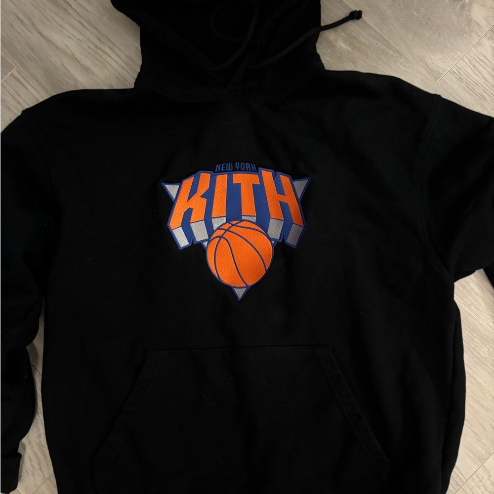 Kith New York Black Hoodie with Orange and Blue Logo